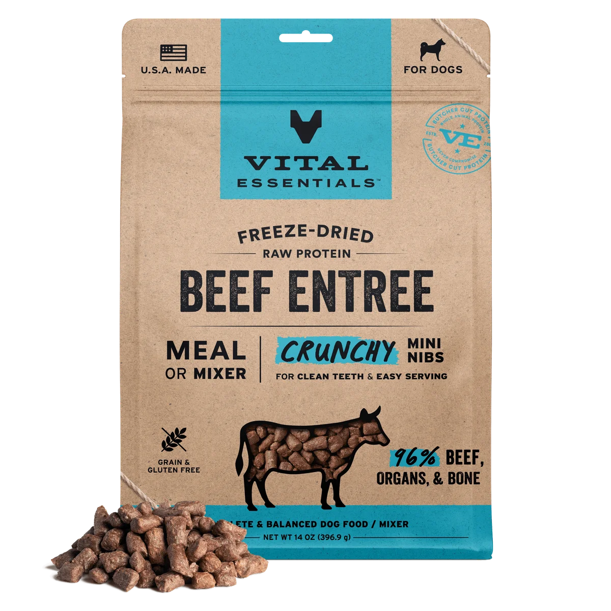 Vital Essentials Freeze Dried Beef Entree Mini NIbs (14 oz)