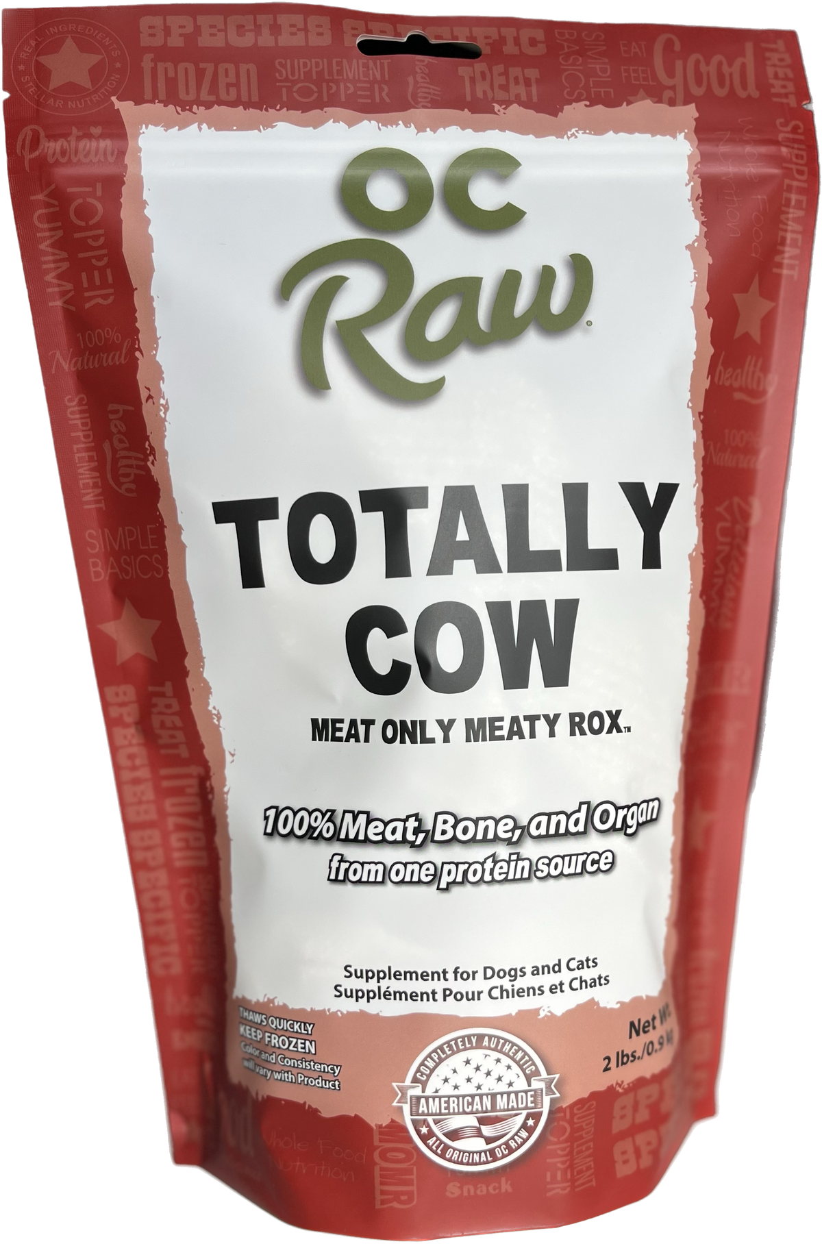 oc Raw Totally Cow meat-only product packaging on a white background