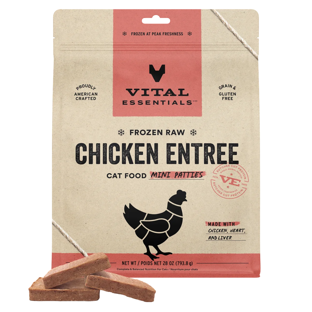 Vital Essentials Cat Frozen Chicken Mini Patties (28 oz)
