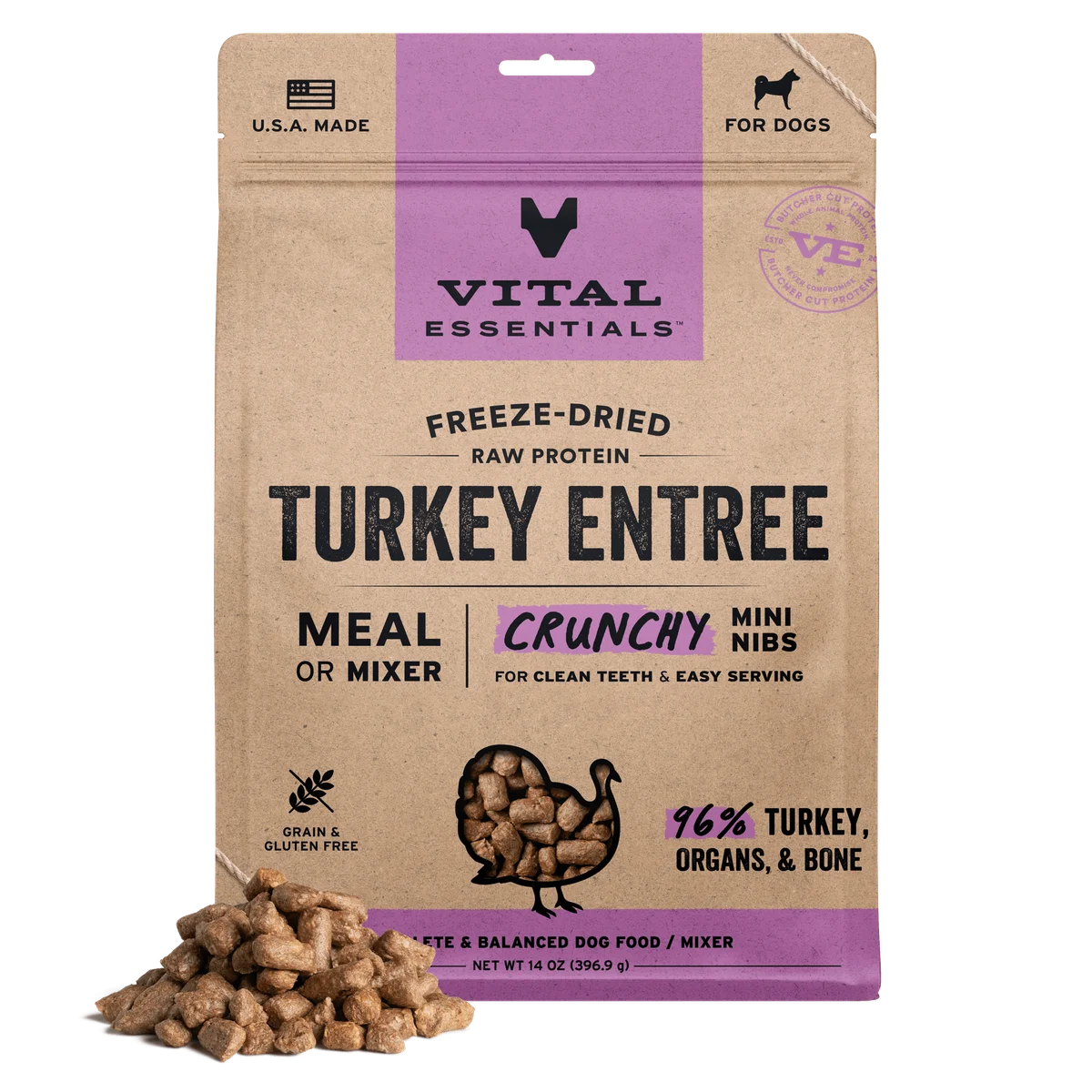 Vital Essentials Freeze Dried Turkey Entree Mini Nibs (14 oz)