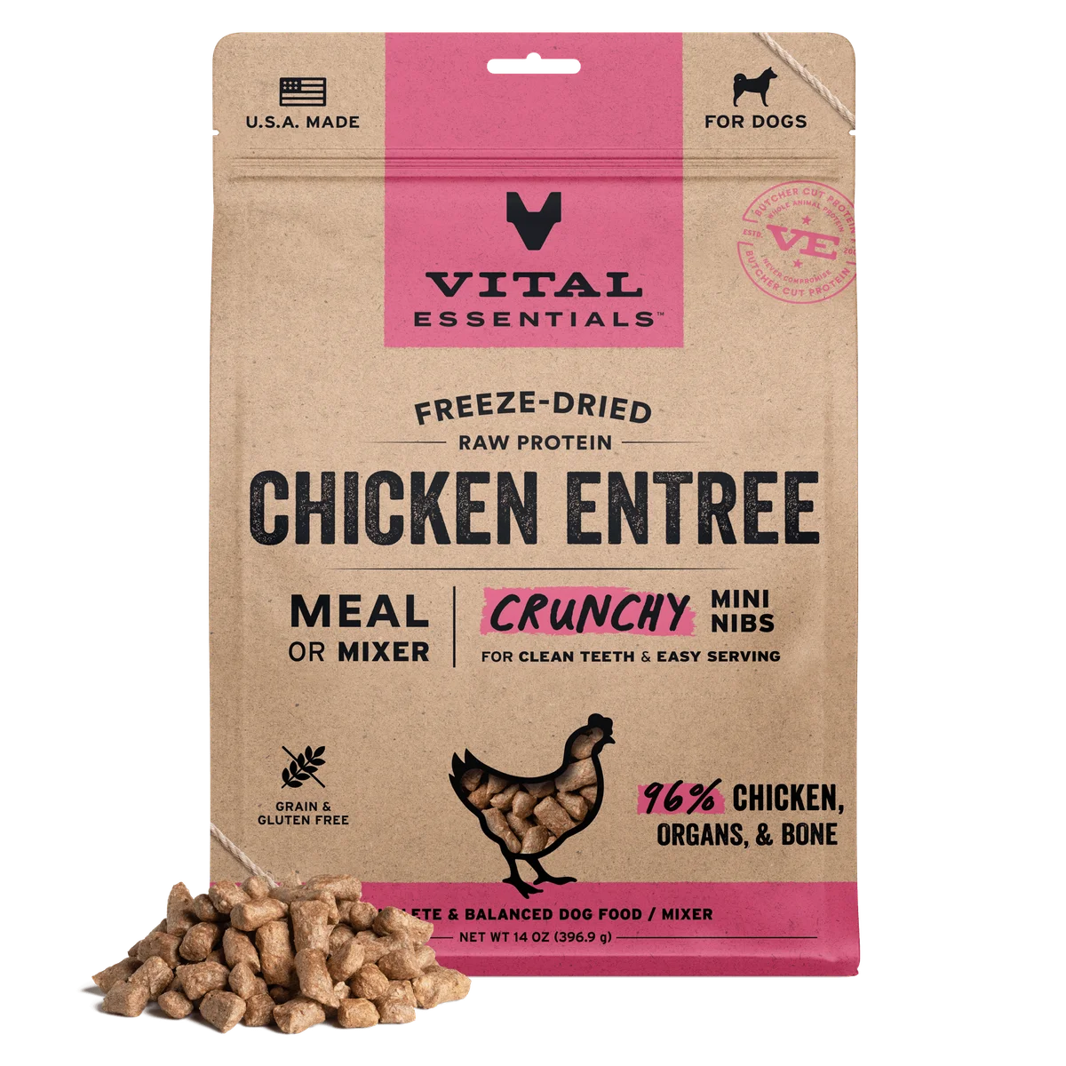 Vital Essentials Freeze Dried Chicken Entree Crunchy Mini Nibs (14 oz)